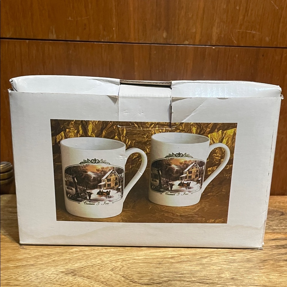 🖤Currier & Ives Set of 2 Porcelain Mugs From 2000